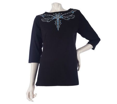 Bob Mackies Dragonfly Beaded and Embroidered Top - A209732