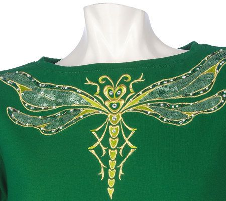 Bob Mackies Dragonfly Beaded and Embroidered Top