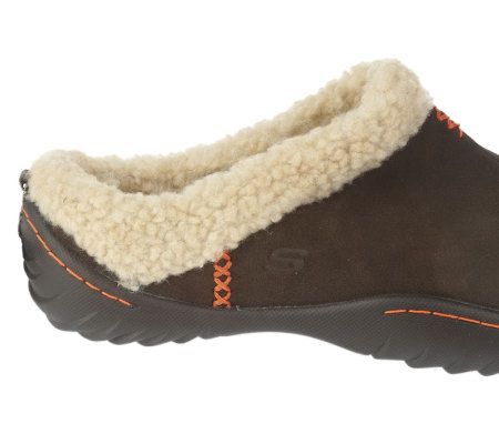 Skechers Suede Slip-on Faux Fur Clogs