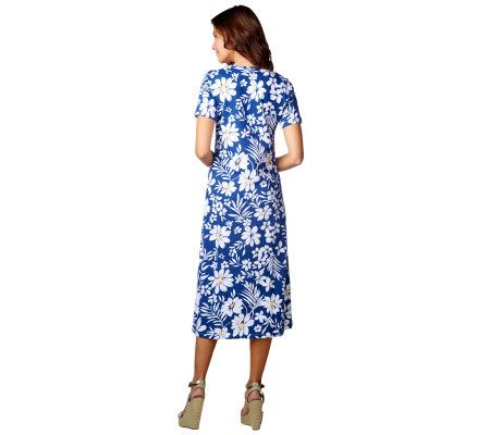 Denim & Co. Short Sleeve V-neck Floral Print Knit Dress