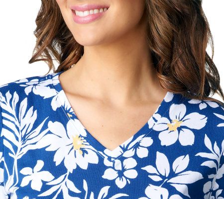 Denim & Co. Short Sleeve V-neck Floral Print Knit Dress
