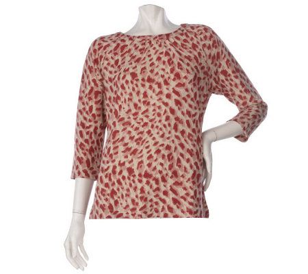 George Simonton Animal Print Scoop Neck Top with Shirring Detail - A218432