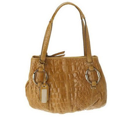 B.Makowsky Croco Embossed Leather Satchel with Hardware Accents - A219332