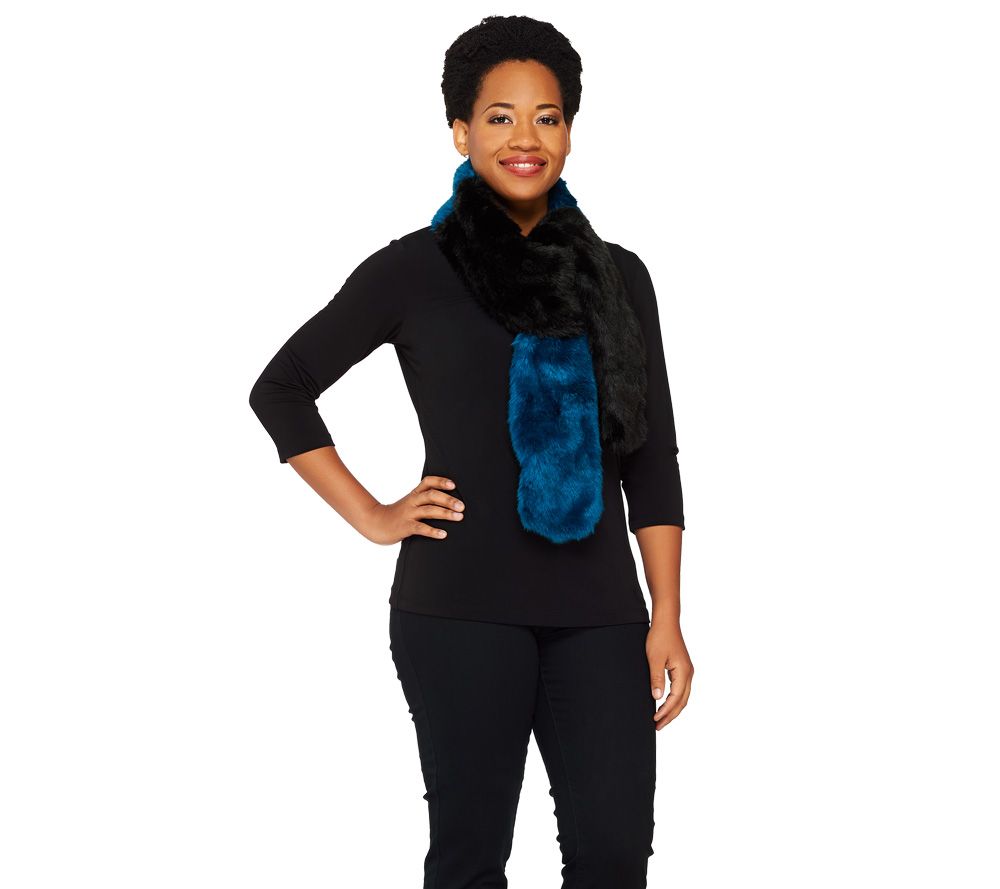 LOGO by Lori Goldstein Colorblock Faux Fur Stole - A220032