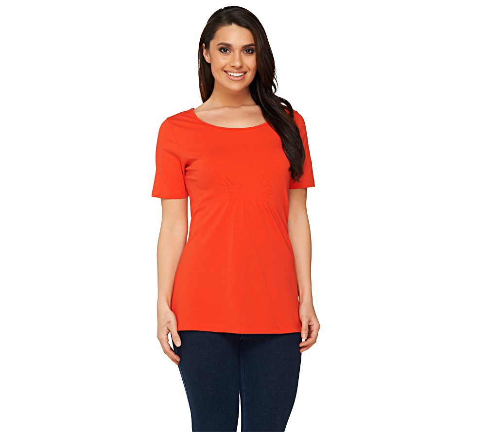 Denim & Co. Short Sleeve U-Neck Smocked Tunic - A224732