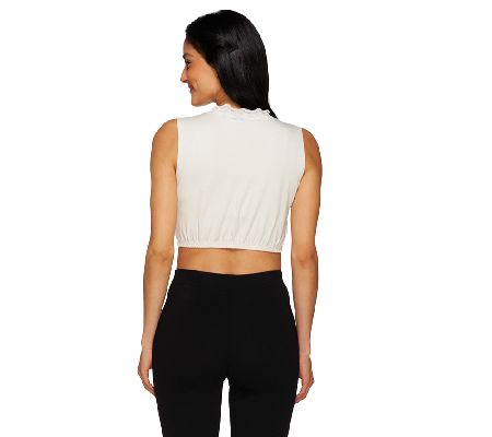 Kathleen Kirkwood Cropped V-neck Modest Tee with Lace Trim