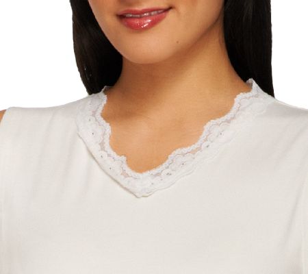 Kathleen Kirkwood Cropped V-neck Modest Tee with Lace Trim