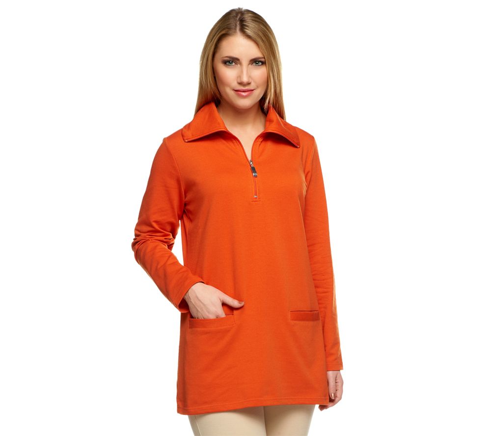 Denim & Co. Long Sleeve 1/2 Zip French Terry Tunic w/Pockets - A229232