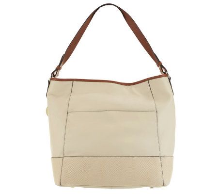 Isaac Mizrahi Live! Bridgehampton Leather Hobo w/ Textured Trim