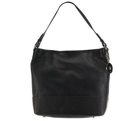 Isaac Mizrahi Live! Bridgehampton Leather Hobo w/ Textured Trim - A230532