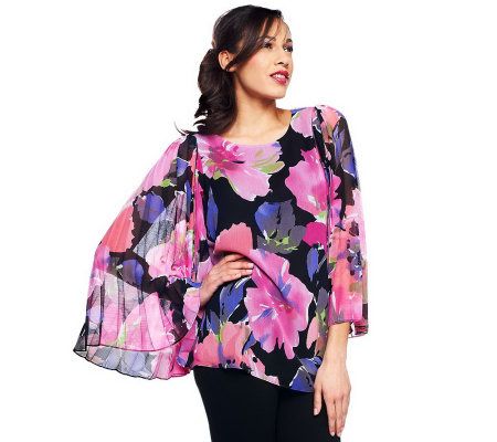 M by Marc Bouwer Floral Print Pleat Sleeve Blouse - A231232