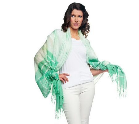 Belle Gray by Lisa Rinna Tie Dye Printed Scarf with Fringe - A231432