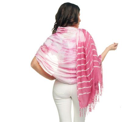 Belle Gray by Lisa Rinna Tie Dye Printed Scarf with Fringe