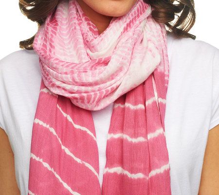 Belle Gray by Lisa Rinna Tie Dye Printed Scarf with Fringe
