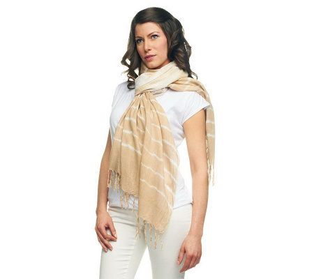 Belle Gray by Lisa Rinna Tie Dye Printed Scarf with Fringe - A231432