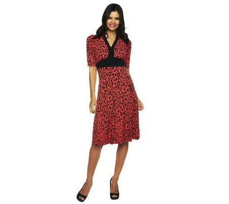 George Simonton Animal Print Milky Knit Dress with Contrast Trim - A231832