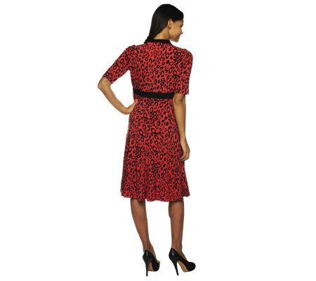 George Simonton Animal Print Milky Knit Dress with Contrast Trim