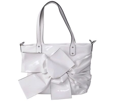 Journee Collection Ribbon Accent Patent FinishTote Bag - A316032