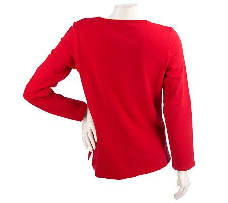 Quacker Factory Joyous Season Sequin Long Sleeve Knit Top