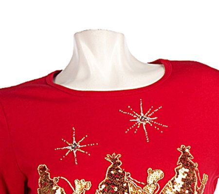 Quacker Factory Joyous Season Sequin Long Sleeve Knit Top