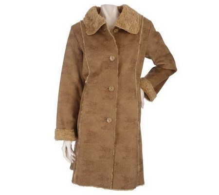 Dennis Basso 3/4 Length Embossed Faux Shearling Coat w/Collar Detail - A86532