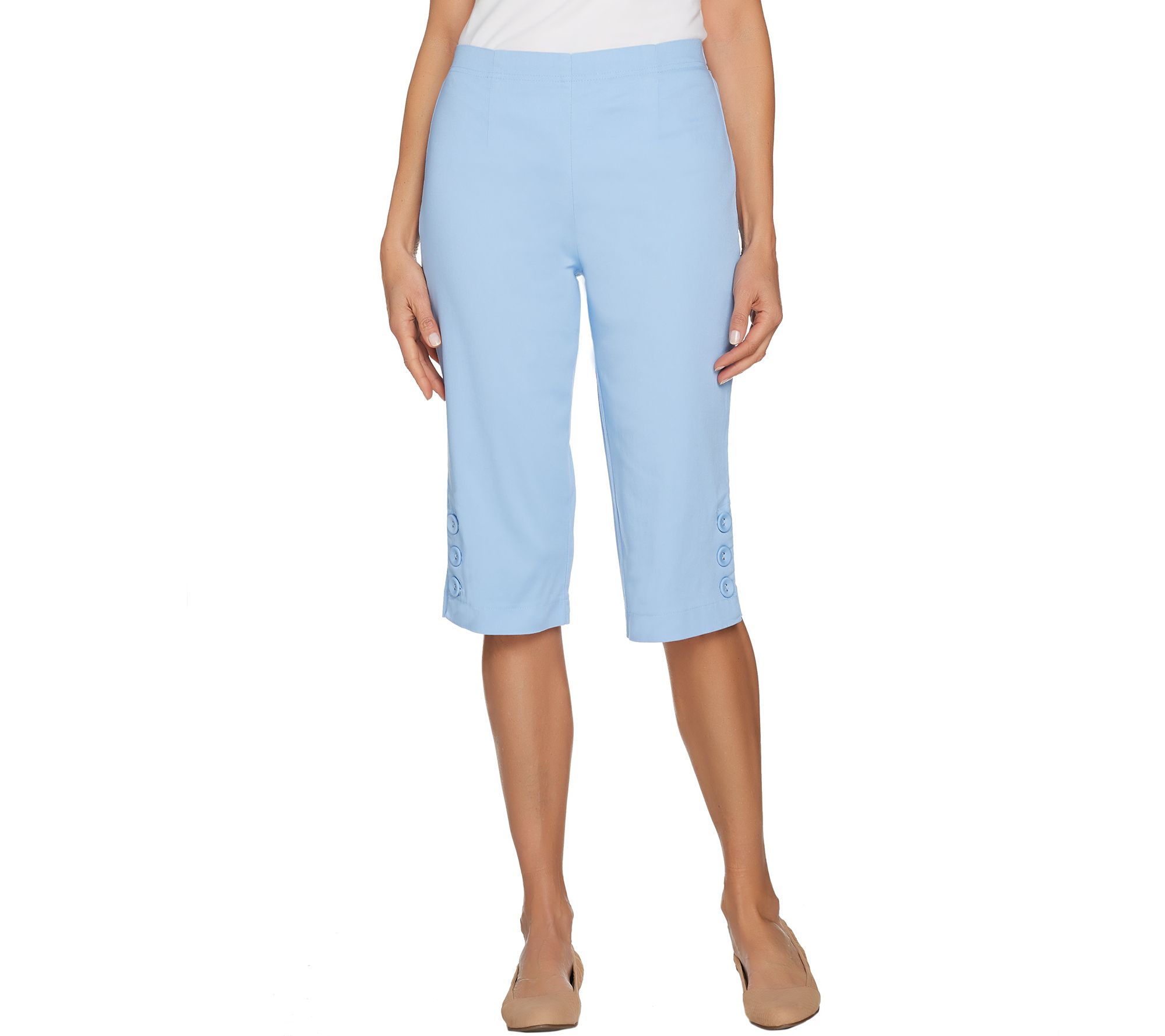 Denim & Co. Classic Waist Stretch Pedal Pushers w/Button Detail - A89432