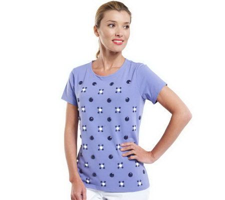 Isaac Mizrahi Live! Faceted Bead Embellished Cotton Tee - A201533