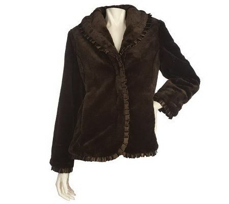 Dennis Basso Faux Fur Coat with Shawl Collar and Satin Trim - A211133