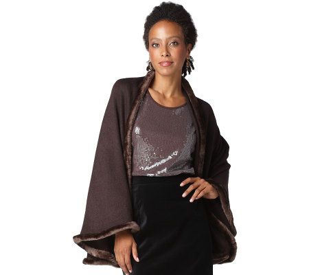 Joan Rivers Faux Mink Trimmed Ruana - A218833