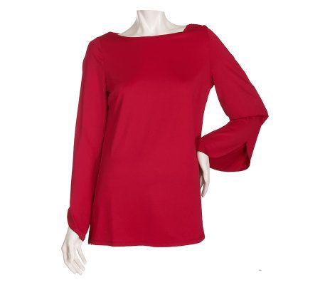 Dennis Basso Matte Jersey Boat Neck Top with Split Sleeves - A220233