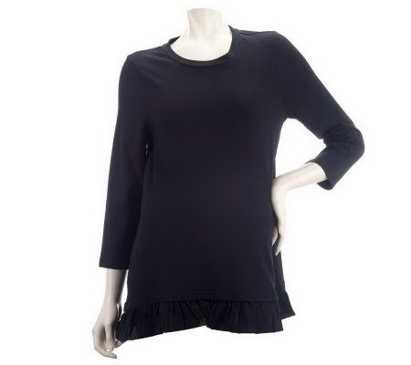 LOGO by Lori Goldstein Print or Solid Top with Chiffon Hem - A223033