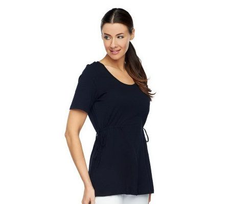 Liz Claiborne New York Textured Cotton Knit Top with Cinched Waist