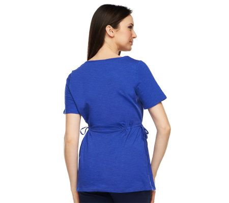 Liz Claiborne New York Textured Cotton Knit Top with Cinched Waist