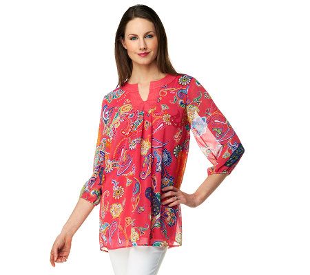 Liz Claiborne New York 3/4 Sleeve Paisley Printed Tunic - A231933