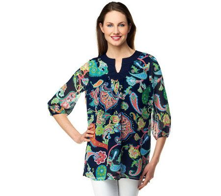 Liz Claiborne New York 3/4 Sleeve Paisley Printed Tunic - A231933