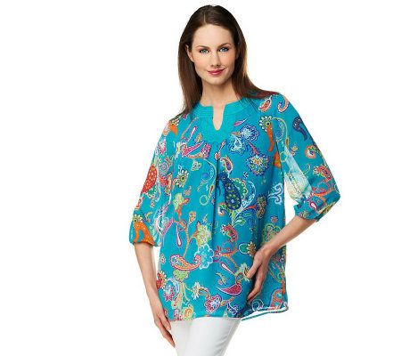 Liz Claiborne New York 3/4 Sleeve Paisley Printed Tunic - A231933