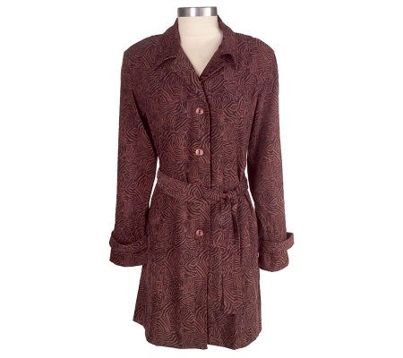 Susan Graver StretchMoleskin Animal Print Trench Coat - A28033