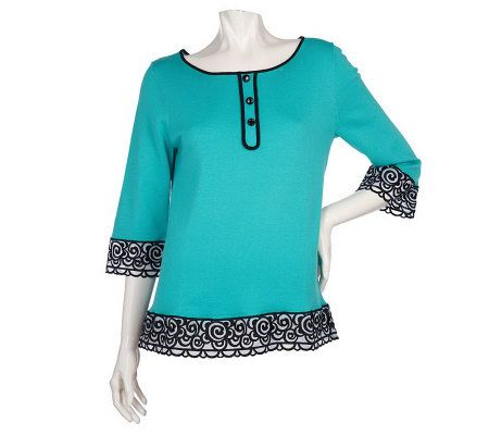Bob Mackies Embroidered Sheer Border Pullover Sweater - A89933