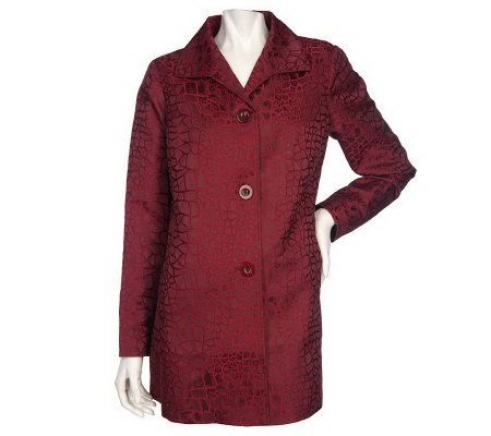 Motto Long Sleeve Button Front Animal Jacquard Topper Jacket - A210434