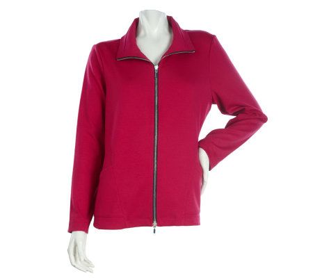 Susan Graver Soho Ponte Funnel Neck Zip Front Jacket - A212734
