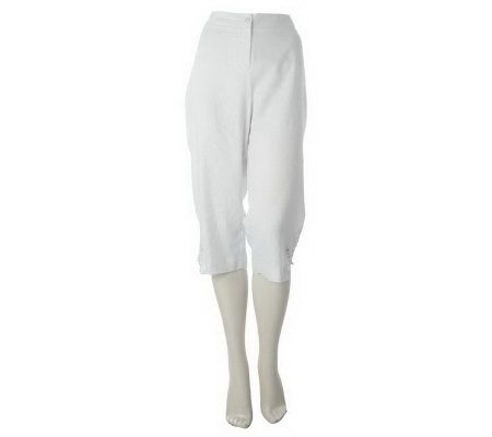 Susan Graver Linen/Rayon Capri Pants with Crochet Detail - A216034