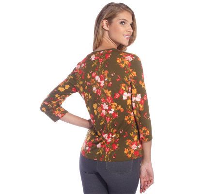 Isaac Mizrahi Live! 3/4 Sleeve Bella Floral V-Neck Knit Top