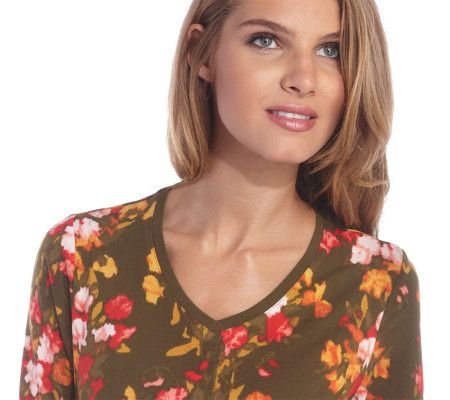 Isaac Mizrahi Live! 3/4 Sleeve Bella Floral V-Neck Knit Top