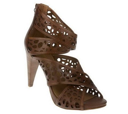 As Is B. Makowsky Leather Cross Strap Cut-Out Heels - A220034