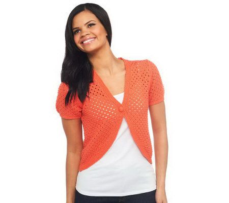 Liz Claiborne New York Open Front Short Sleeve Crochet Shrug - A222134