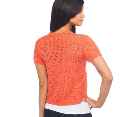 Liz Claiborne New York Open Front Short Sleeve Crochet Shrug