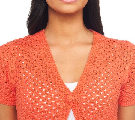 Liz Claiborne New York Open Front Short Sleeve Crochet Shrug