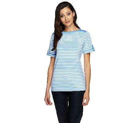 Denim & Co. Short Sleeve Boatneck Stripe Top - A224734