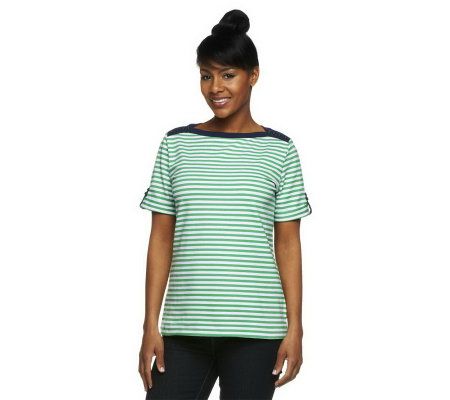 Denim & Co. Short Sleeve Boatneck Stripe Top - A224734
