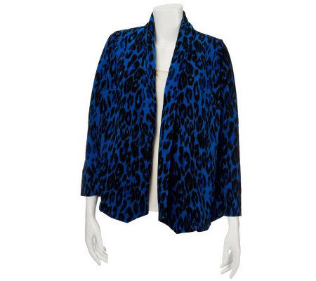 Susan Graver Animal Print Brushed Knit Open Front Cardigan - A226134